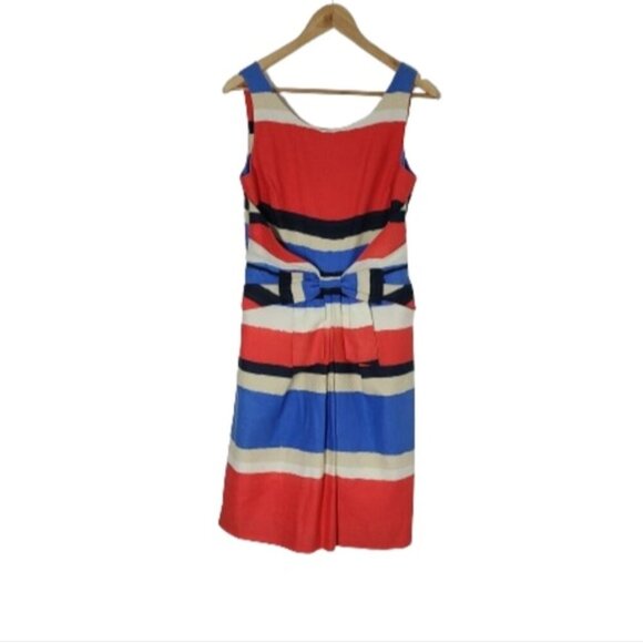 KATE SPADE Jillian Linen Blend Striped Bow-Waist Midi Dress Women's Size 6 - Picture 3 of 16